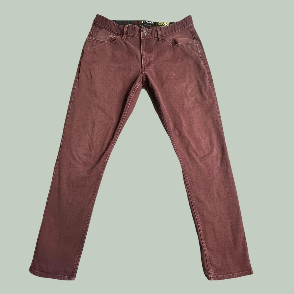 Tony Hawk Pants Mens 32x32 Skinny Slouch Maroon Stretch Twill Skate Casual